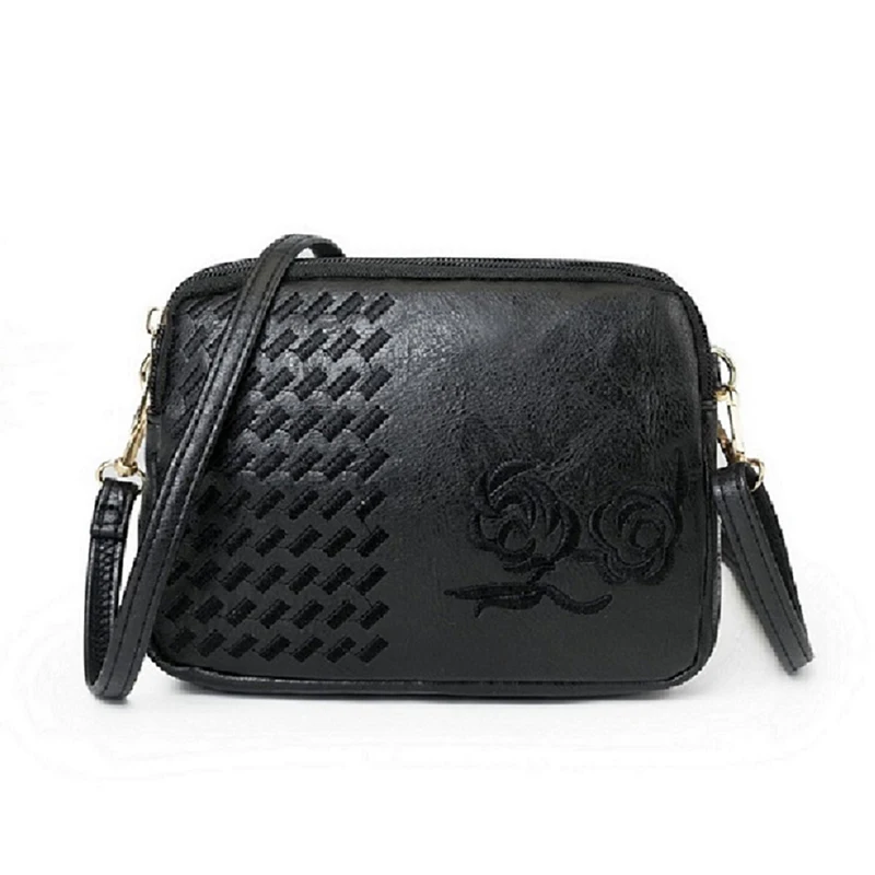 

Embroidery Women Crossbody Bag PU Leather Messenger Bags For Woman Floral Zipper Flap Zipper Lady Shoulder Bag Solid Soft Flaps