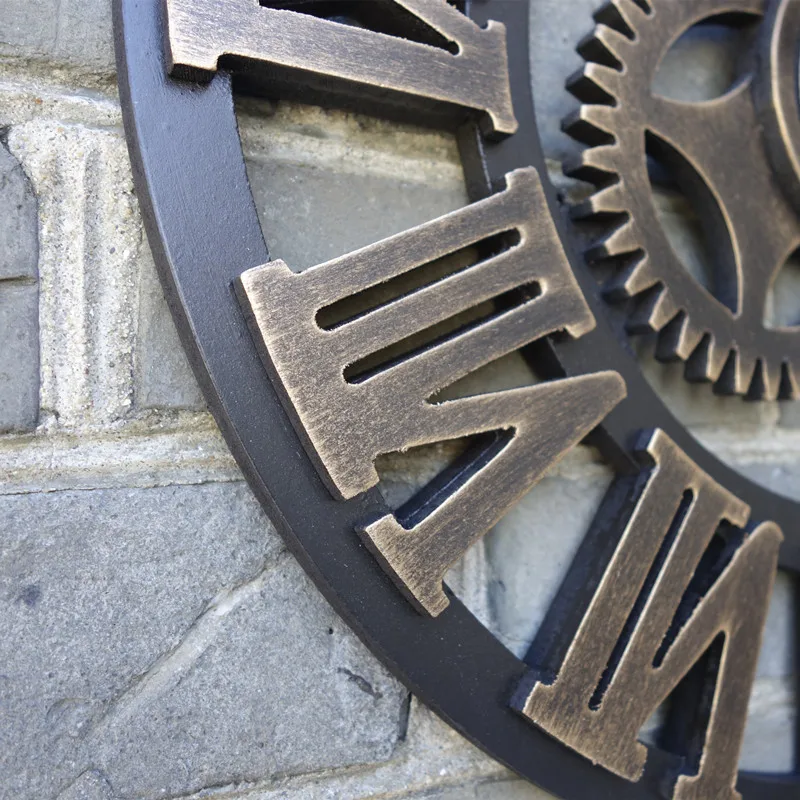 Large Wall Clock Handmade Vintage Rustic Wooden luxury art  big gear 9