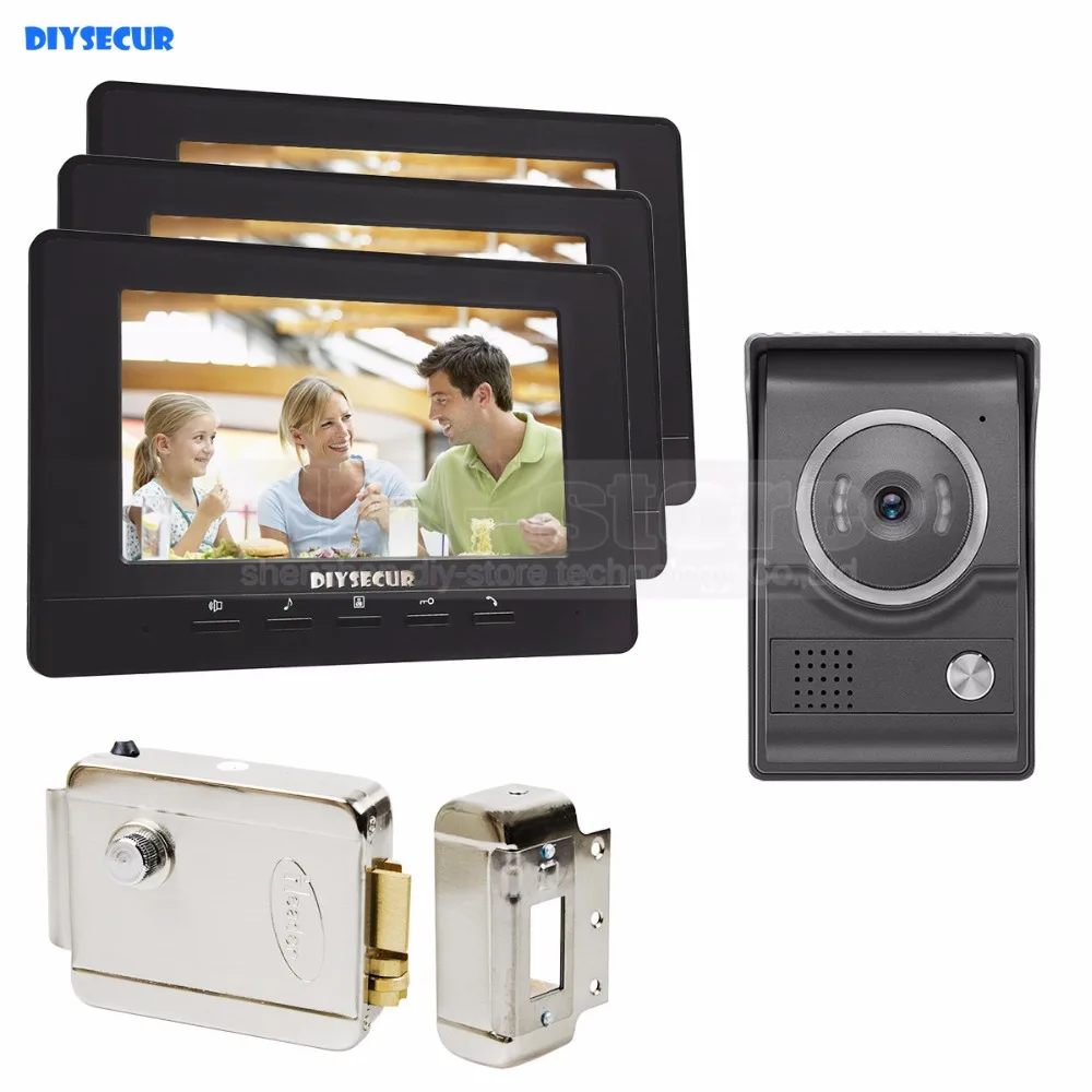 

DIYSECUR 7inch Video Intercom Video Door Phone 700TV Line IR Night Vision HD Camera + Electric Lock for Home Office Factory 1V3