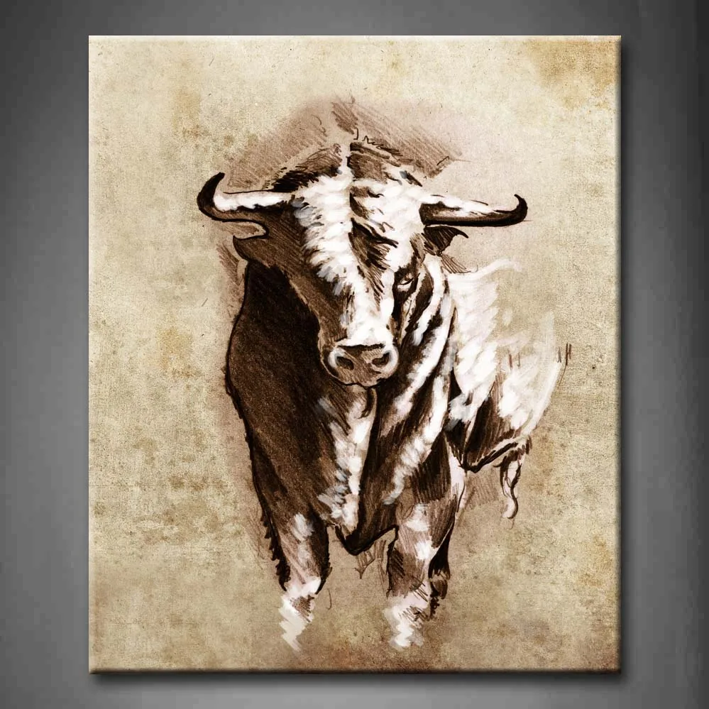 

1 Panel Framed Wall Art Picture Spanish Bull Horns Canvas Print Artwork Animal Modern Poster With Wooden Frame For Decor