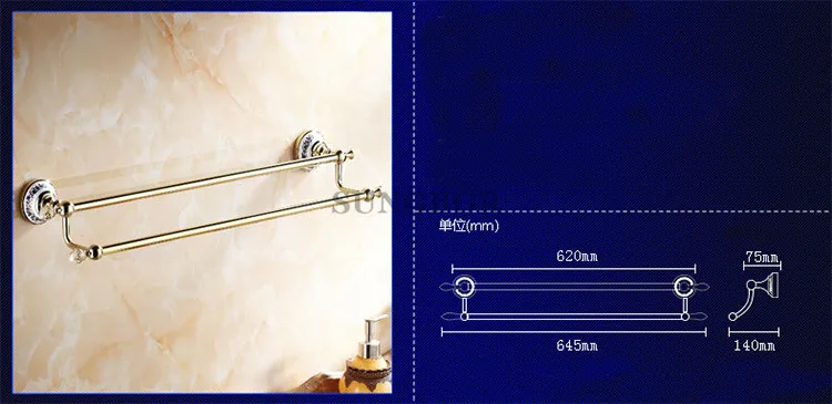 Бесплатная доставка Аксессуары Для Ванной Комнаты Настенный кристалл золотой двойной Полотенца бар полотенца оптом бар стеллаж для