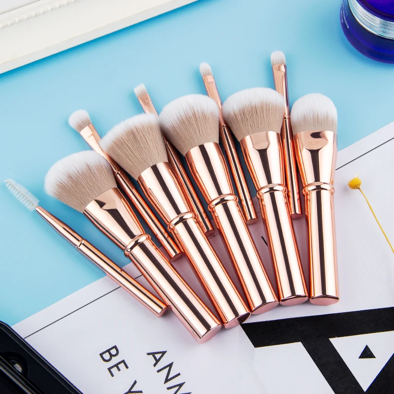 Anmor 10pcs Synthetic Brushes Travel Friendly Make Up Set Professional Makeup Rose Gold Color |