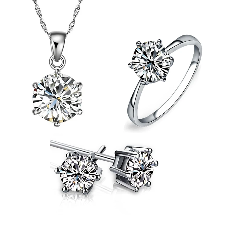 Free Wings White Earrings Rings And Necklaces Bridal Jewelry Sets Silver Round Wedding Bijou