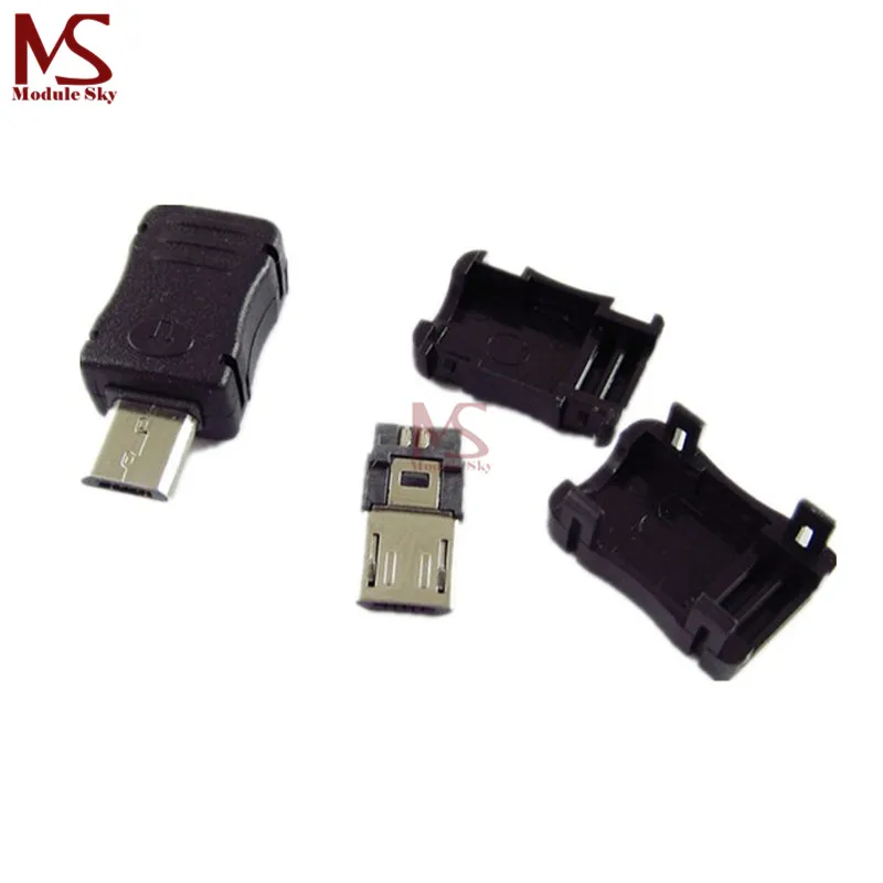 

High Quality 10pcs 5 Pin T Port Male Micro USB Plug Socket Contor + Plastic Cover for DIY Wholesale