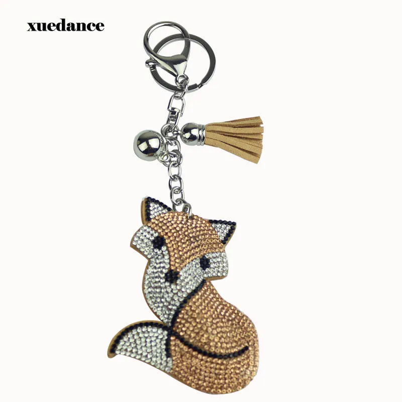 

Cute Fox Crystal Key Chain Key Ring Rhinestone Trinket Car Key Chain Mix Color Inlay Pearl Keychain Cool gift Key Women