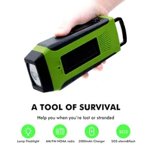 3-в-1 зарядка от солнечной энергии, с ручкой AM FM радио для аварийной ситуации, SOS, фонарик, лампа для чтения, и 1800 мА/ч, Мощность банка