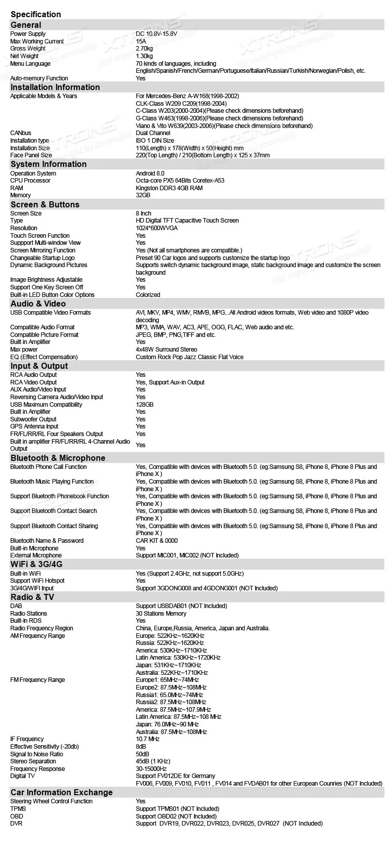 Best 8" Android 8.0 OS Car Multimedia Navigation GPS Radio for Mercedes-Benz A-Class W168 1998-2002 & CLK-Class W209/C209 1998-2004 31
