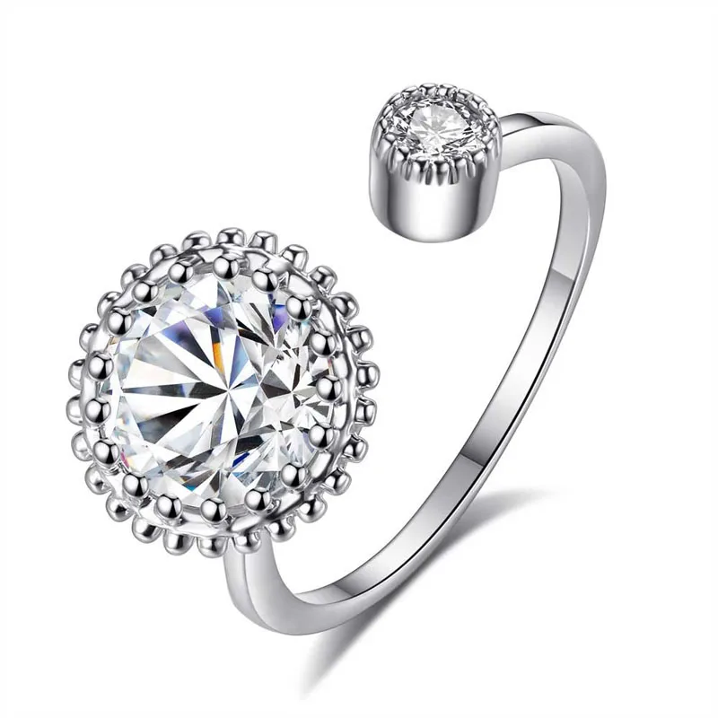 New Open Size Adjustable Engagement Wedding Ring White Gold Color Round Cupid Cut Cubic Zircon CZ Finger Jewelry for Women | Украшения и