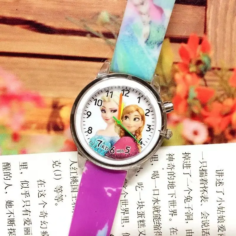 Детские часы принцессы Эльзы, электронные красочные световые источники, детские часы для девочек на день рождения, Детские Подарочные часы, детские наручные часы - Цвет: Фиолетовый