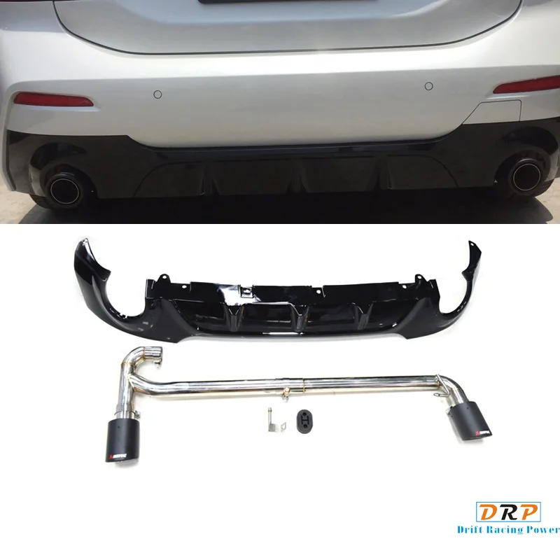 

three styles carbon fiber & stainless steel car rear exhaust tip and glossy black diffuser fit for 2019 BMW 118 M Sport Sedan