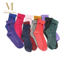 1 пара, хлопковые однотонные блестящие Женские Простые Носки, модные женские студенческие толстые теплые носки, блестящие металлические носки