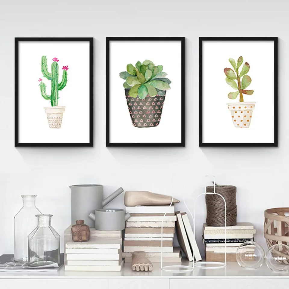 

Prints Poster Green Plants Fields And Gardens Cactus In Flower Painting Nordic Style Wall Art Canvas Modular Pictures Home Decor
