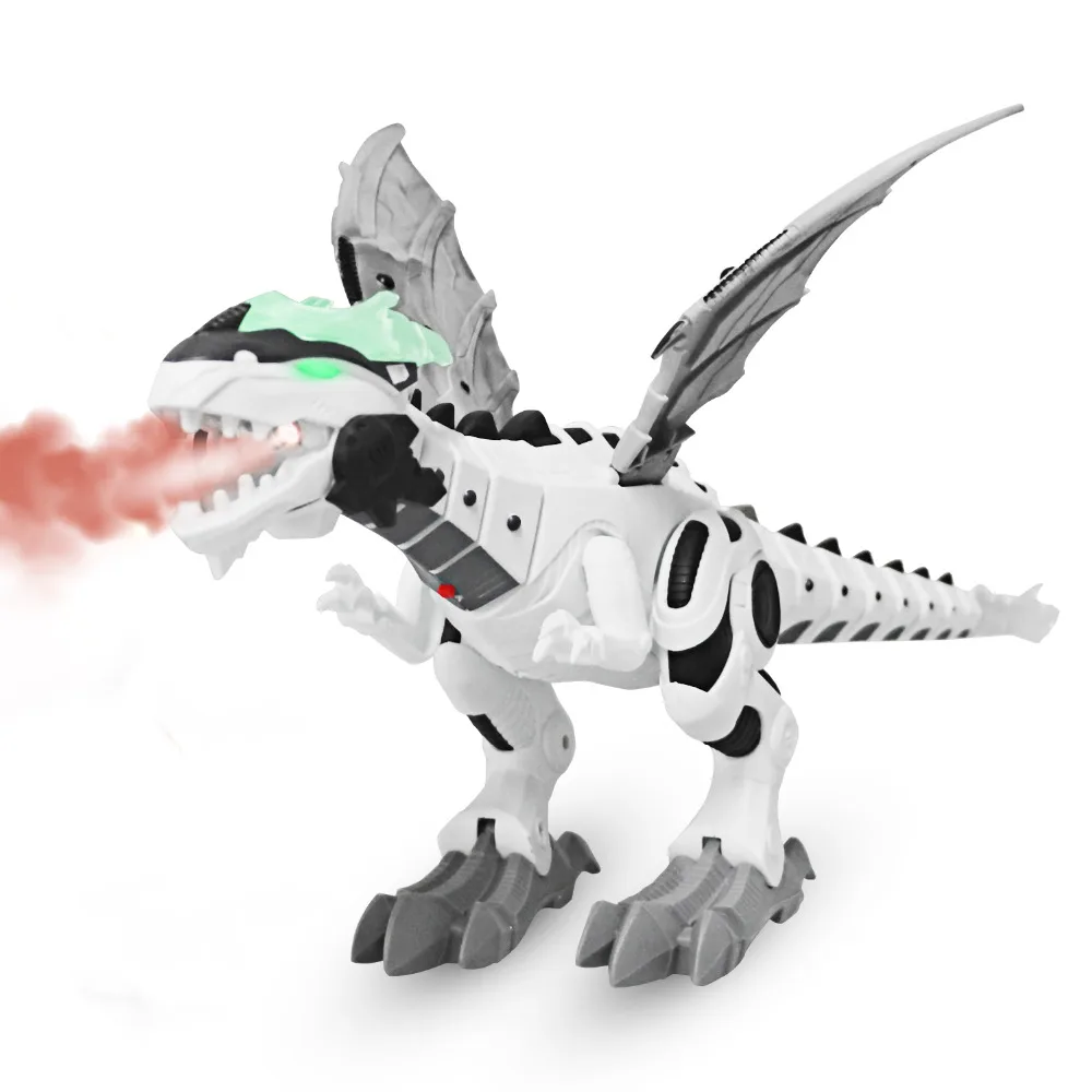 Electronic Dino Robot Light Up Walking Toy Mist Spray Dinosaur with Sound 