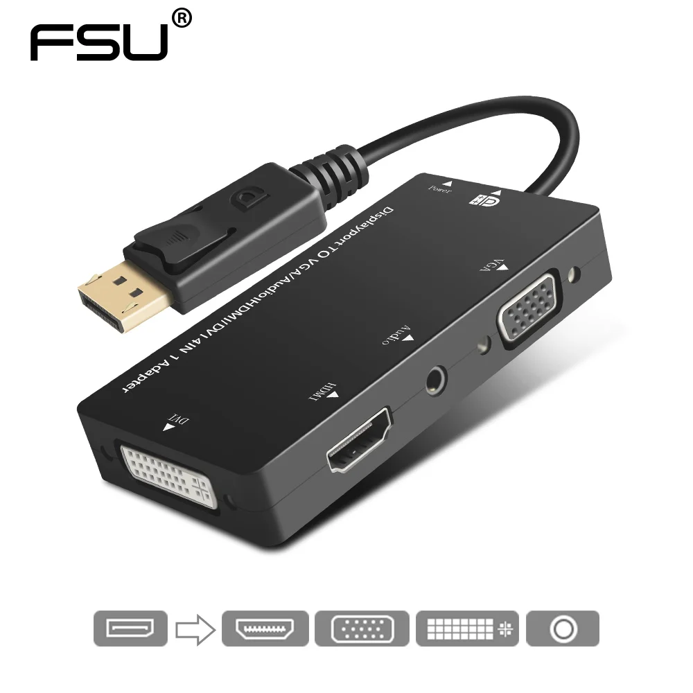 3 в 1 DisplayPort DP к HDMI DVI поддержка 1080 P HD DP к VGA Женский адаптер конвертер кабель коробка с аудио для ПК ТВ проектор