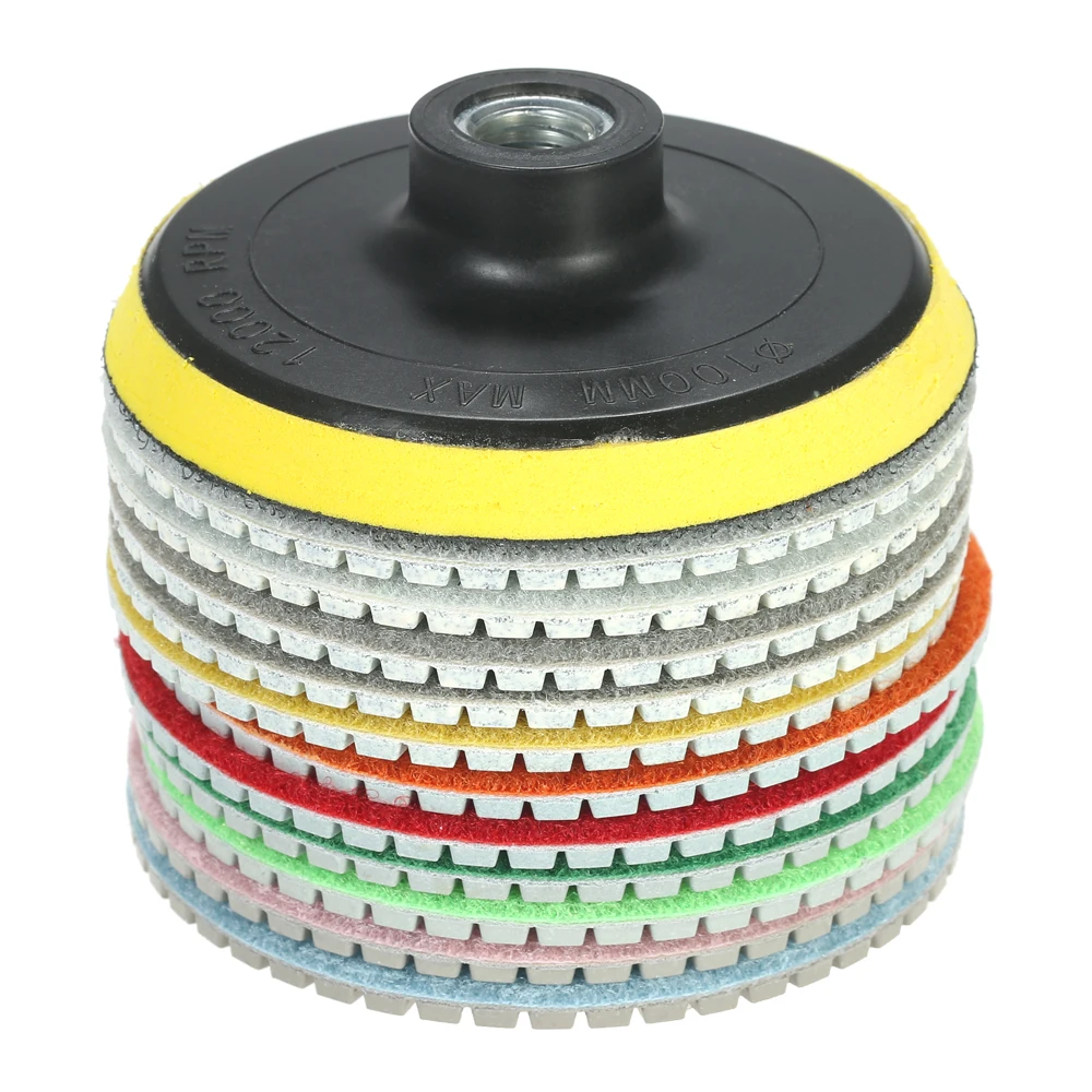 

11pcs 4" abrasive tools Diamond Wet Polishing Pads sanding Grinding Disc accessories+ 1pc Backing Pad for Marble Stone