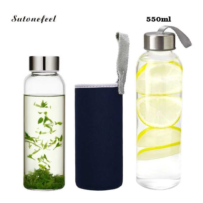 

550ml Glass Water Bottle Protein Shaker Bottle with Cloth Cover Sports Drinking Bottle for Travelling Kitchen Storage Pot Jar