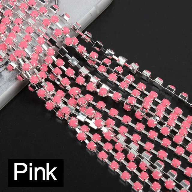 SS12 10 ярдов Акриловые стразы Серебряная цепочка 14 цветов для одежды аксессуары - Цвет: Pink (Silver)