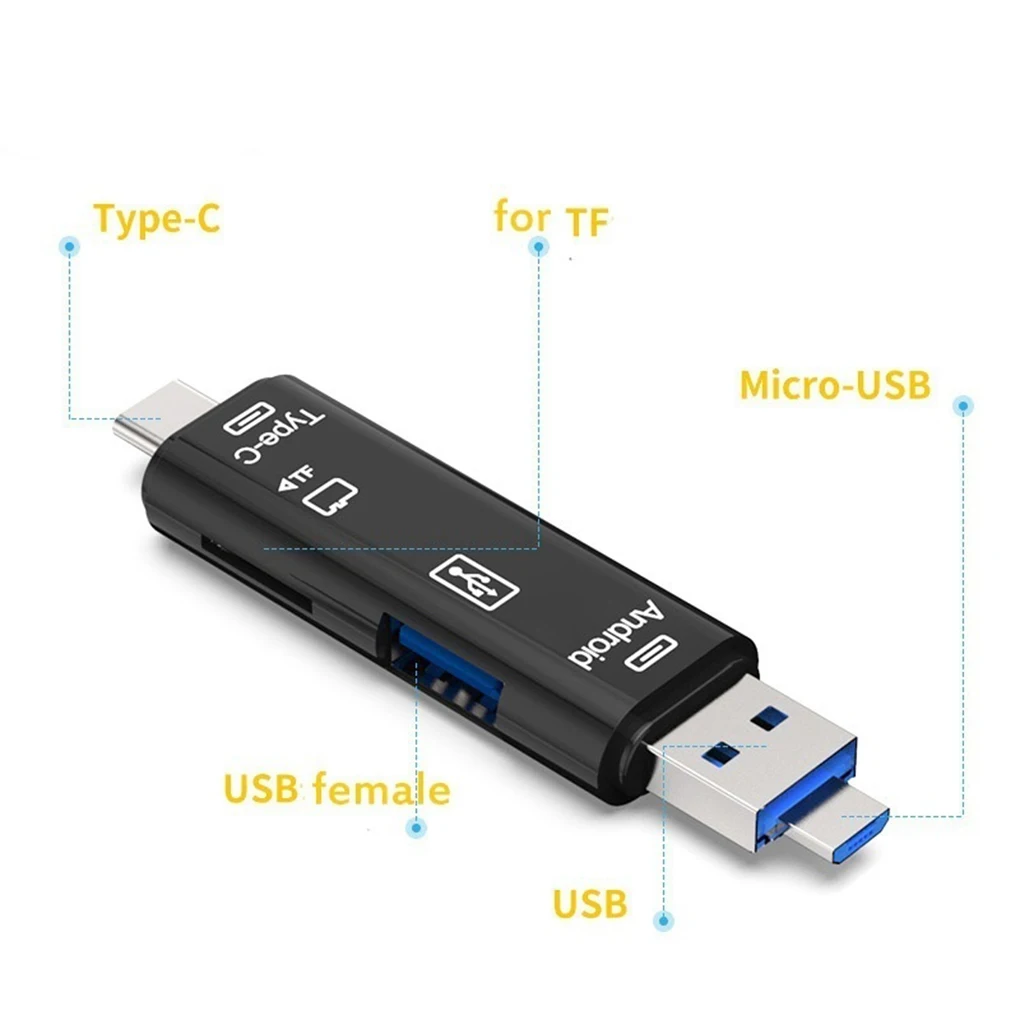 

3 in 1 Type-C Card Reader Micro USB Type-C Flash Drive Adapter Connector High Speed TF Memory Card Reader