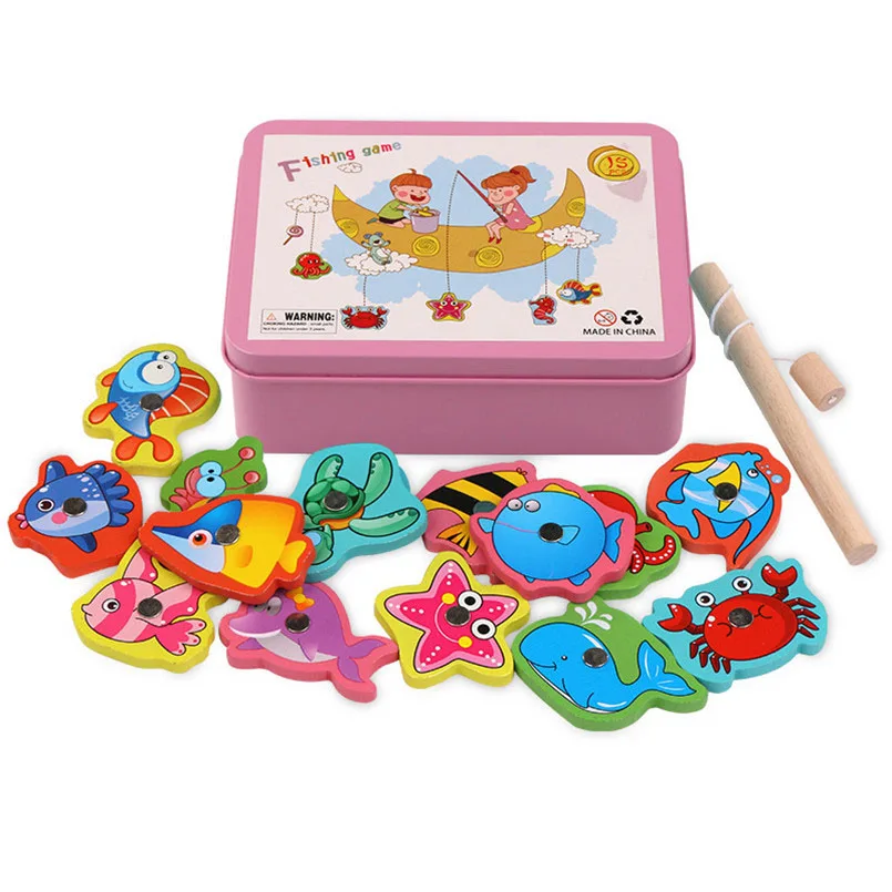 Wooden Toys Magnetic Fishing Game  Magnetic Wooden Fish Game Baby
