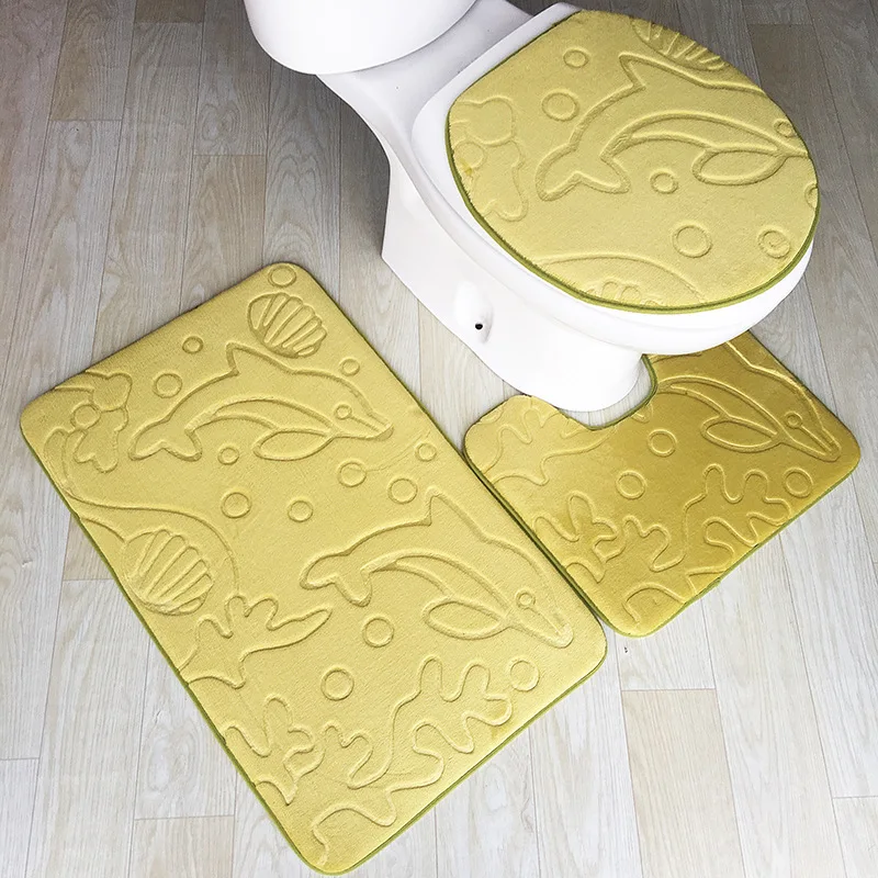 Фланелевые рельефные коврики для ванной комнаты с дельфином, коврик для туалета из трех частей, Впитывающий Коврик для ванной комнаты, подушка для сиденья унитаза