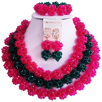 

Free Shipping Fuchsia Pink Army Green Crystal Anniversary African Style Jewelry Set 3C-SJTQ-17