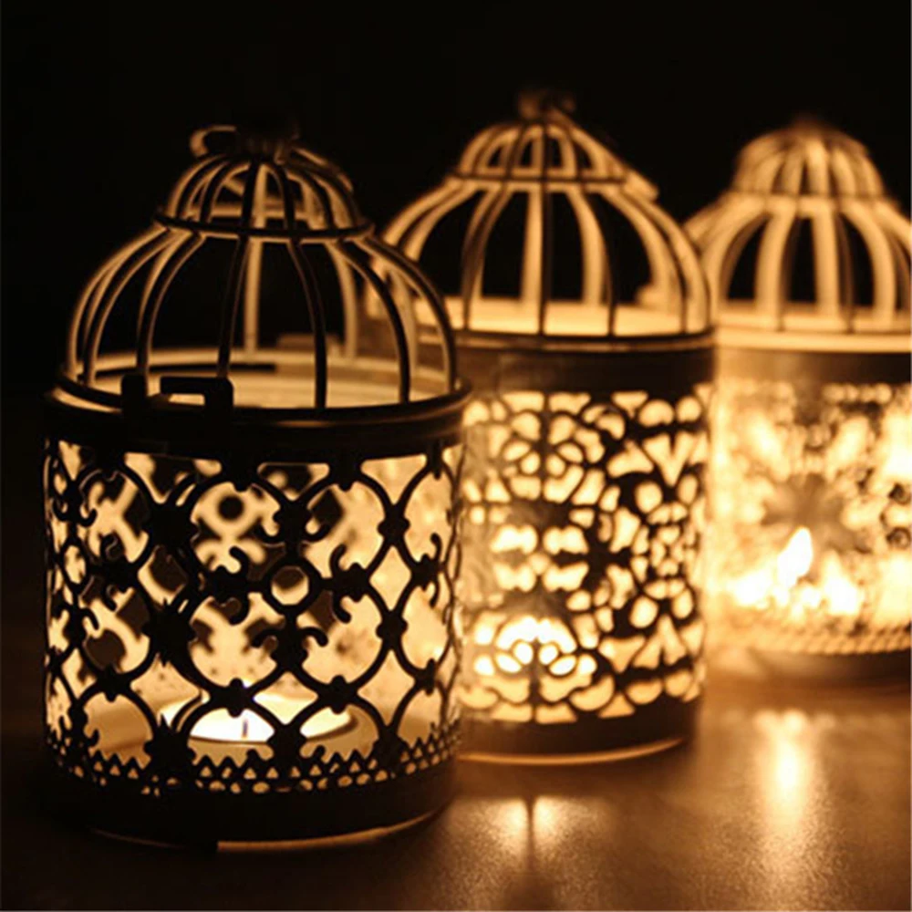 Creative Iron Candlestick Hollow Hanging Bird Cage shaped Candle Holder
