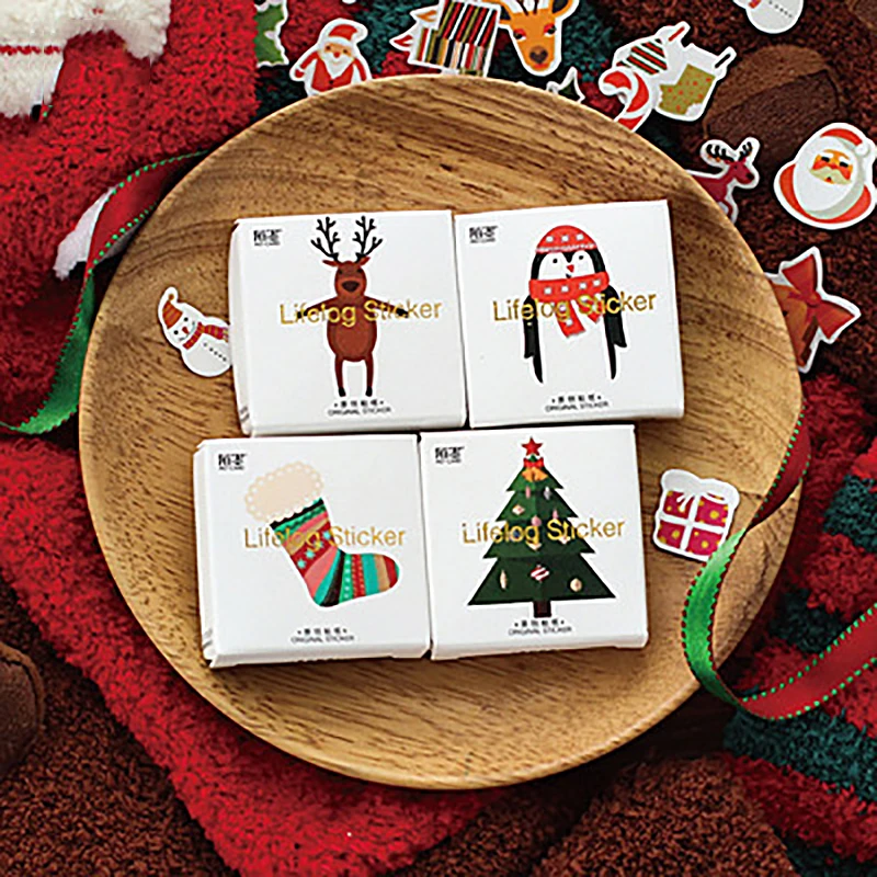

New Christmas Holiday Santa Paper Stickers Diary Scrapbooking Label For Gift Wrapping Diary Planner Elk Sock Sticky Paste Note