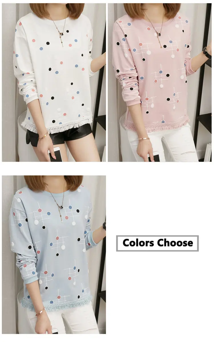 2019 Autumn Women Tops Tees Fashion Print Tshirt Femme T-shirt Ladies Long Sleeve Cotton T-shirts Bottom Tassel Poleras Mujer (4)
