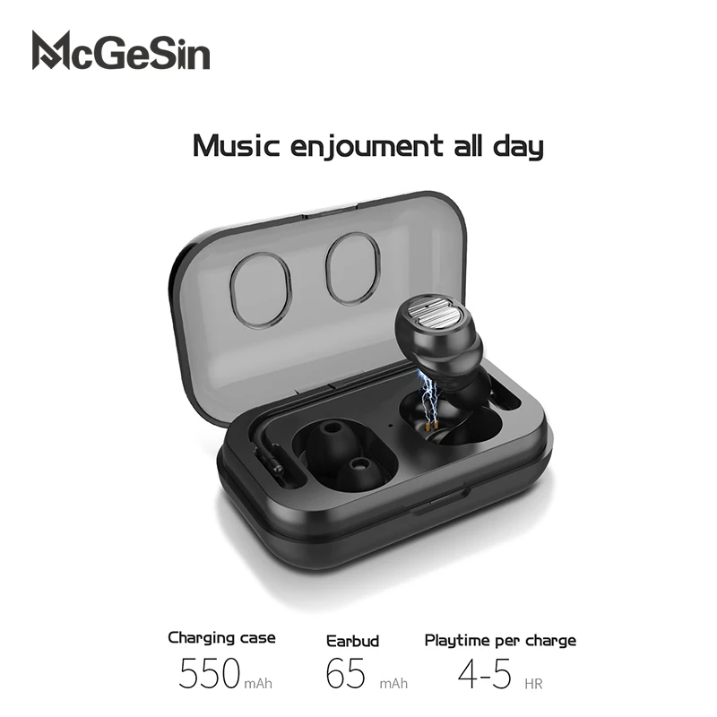 

McGeSin Wireless Bluetooth Earphone TWS Single Mini Headset Touch Control Stereo In-Ear Earbuds with Mic For phone