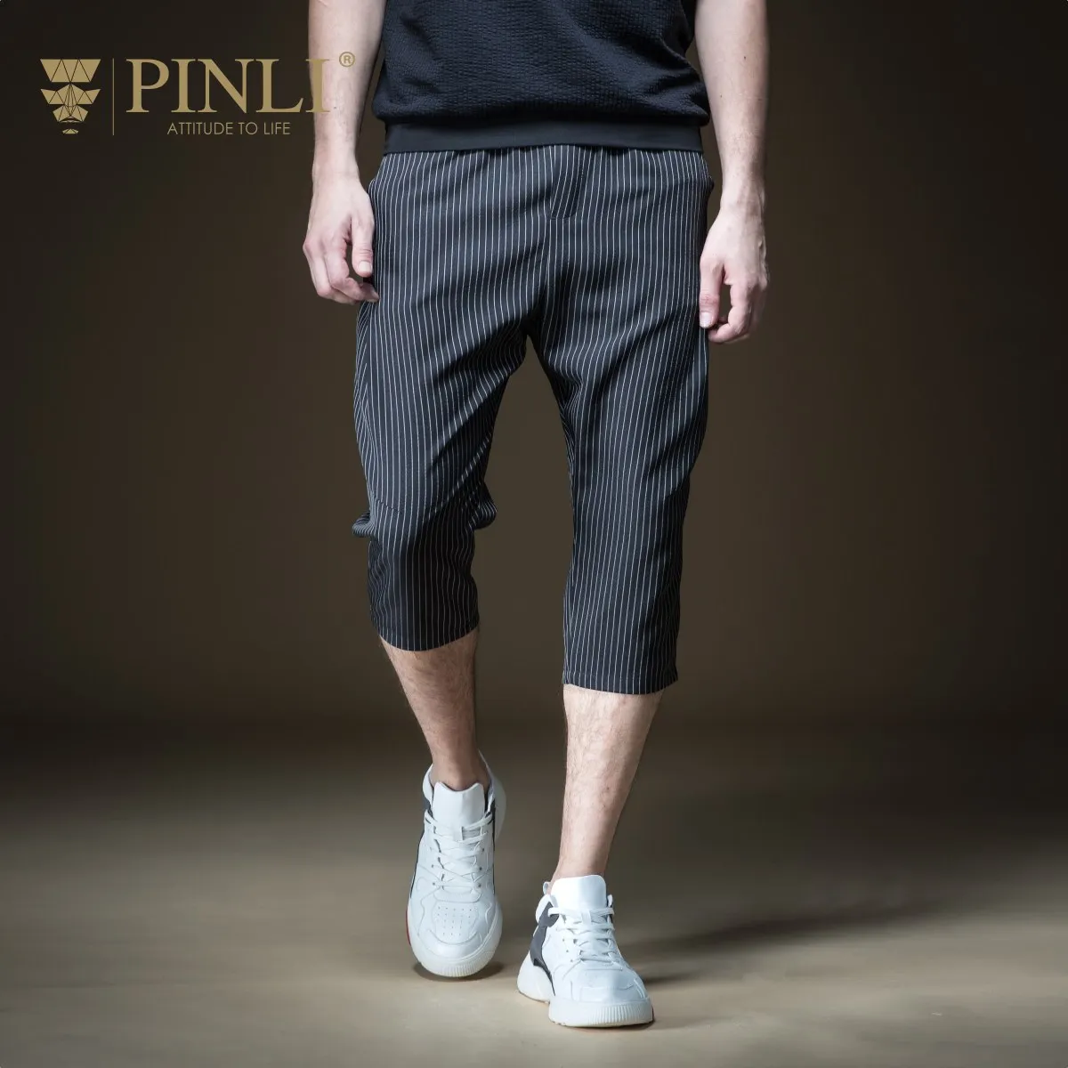 Новое поступление, спортивные штаны, штаны для бега Pinli, летние новые мужские повседневные штаны в полоску с маленькими носками, B192417506 - Цвет: Black
