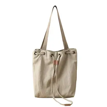 

Cotton Linen Women's Bag Korean Style Drawstring Shoulder Bag Beige Black Ladies Crossbody Handbag High Quality Design