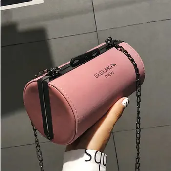 

Ladies Retro Designer suede Leather Purse Single Messenger chain Shoulder Bags Women CrossBody Barrel-Shaped Small Bag A41-33