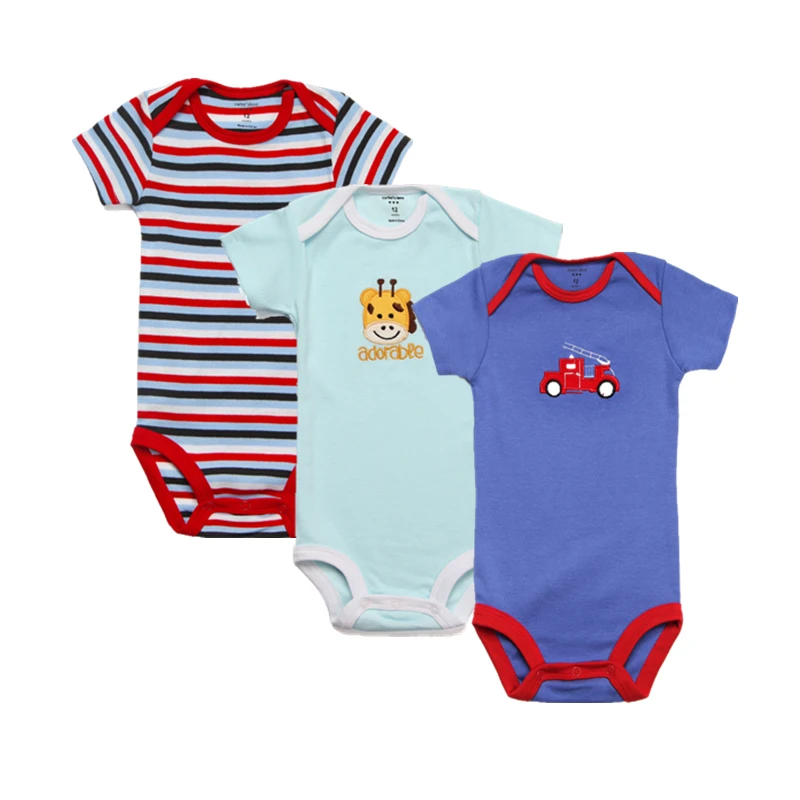 3Pcs/Lot Cotton Baby Boy Jumpsuit Cartoon Print Striped Newborn Infant