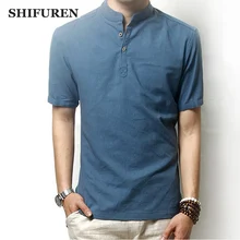 SHIFUREM новые летние повседневные мужские льняные хлопковые рубашки с коротким рукавом мягкие дышащие китайские мужские рубашки с воротником мандарина Топы