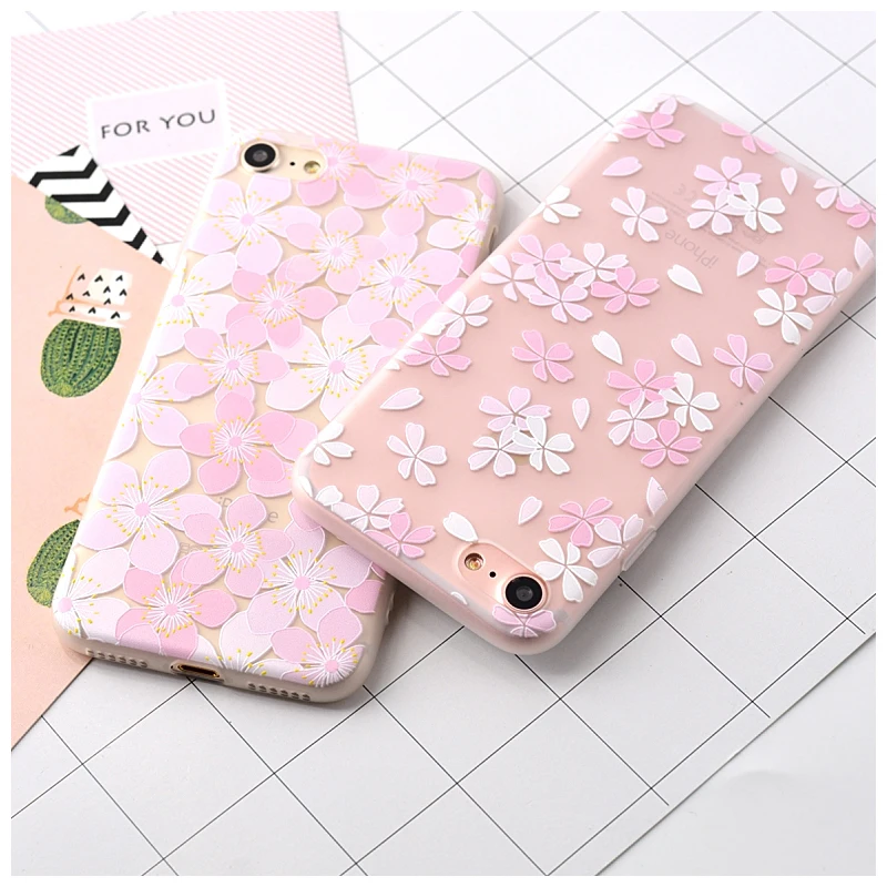 For iPhone 7 6 Cases Sakura Flower Cherry Blossoms TPU Silicone Soft