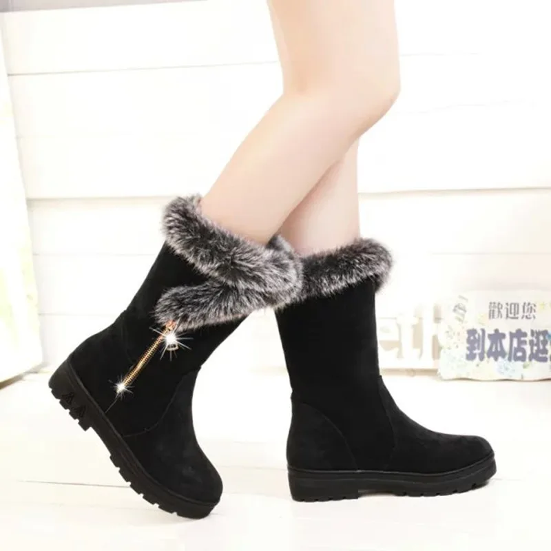 

New snow boots women winter warm plush mid calf boots fashion platform black red ladies shoes plus size zapatos de mujer