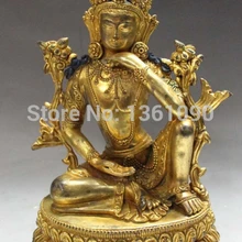 Xd 00962 " Тибет Буддизм Фейн Бронзовый 24 К Золото Мышления Зеленая Тара Кван-инь Статуя Будды