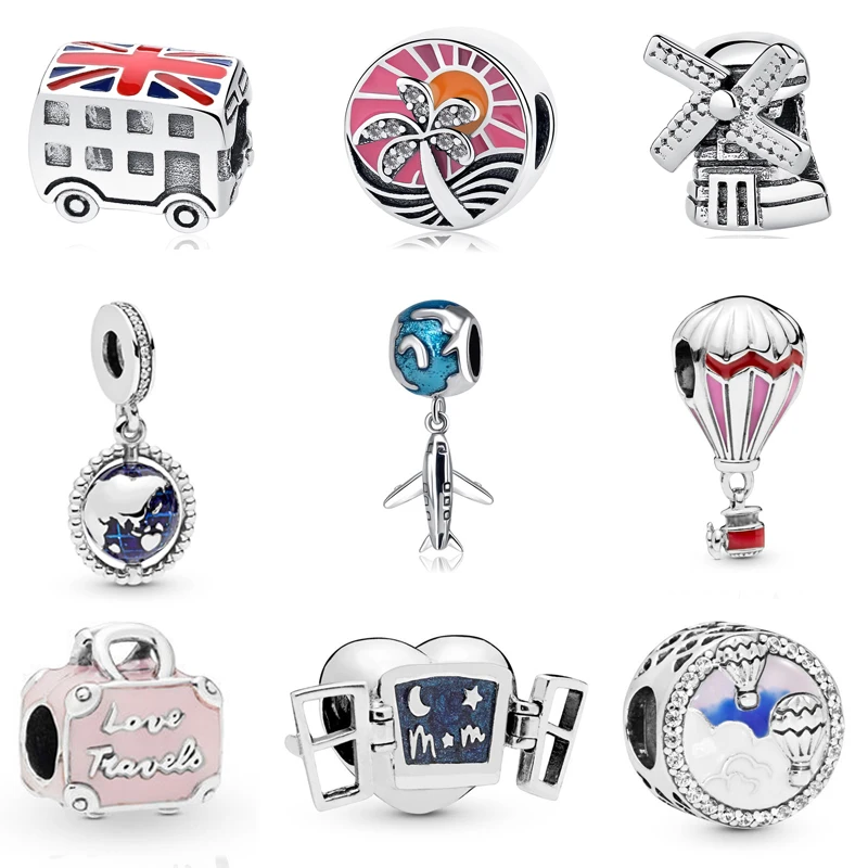 Color : Airplane DFSM Original 100% Sterling Silver Charm Bead Travel Bus Motorcycle Ferris Wheel Charms Fit Bracelets Women DIY Jewelry 