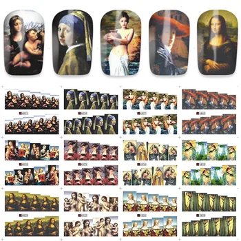 

12 Famous Canvas Mona Lisa Virgin Mary Portraits Water Transfer Nail Art Stickers Decorations DIY A829-840