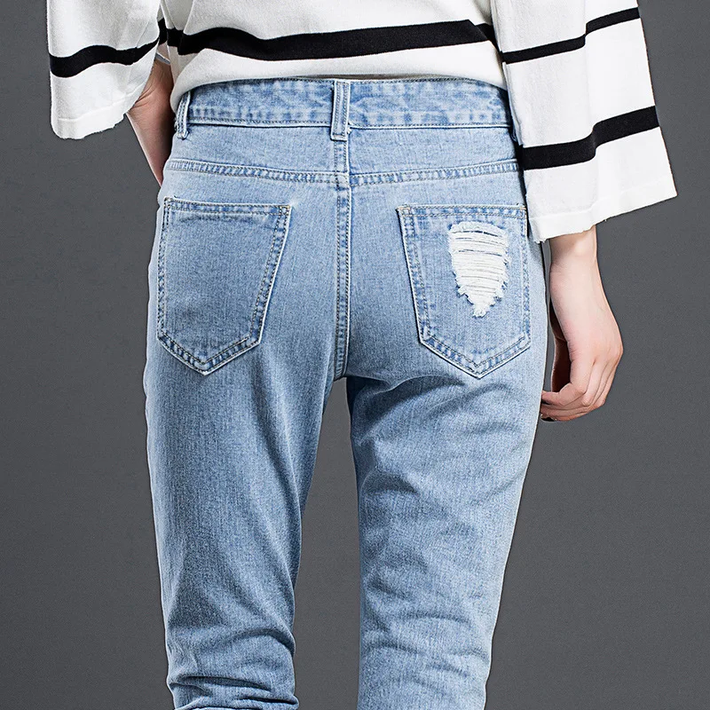 Женские Весенние большие размеры средней длины расклешенные джинсы женские осенние джинсы с дырками d узкие джинсы женские хлопковые джинсы