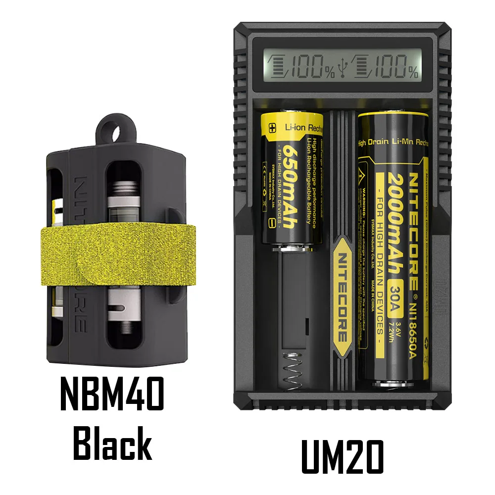 Nitecore UM10 UM20 ЖК-дисплей Цифровой Смарт USB зарядное устройство 18650 17650 17670 RCR123A 16340 14500 зарядное устройство - Цвет: UM20 NBM40 Black