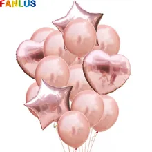 14pcs/lot Rose Gold Heart Foil Balloon Star Globos Latex Balloon Ballons Happy Birthday Wedding Party Decorations Supplies Decor