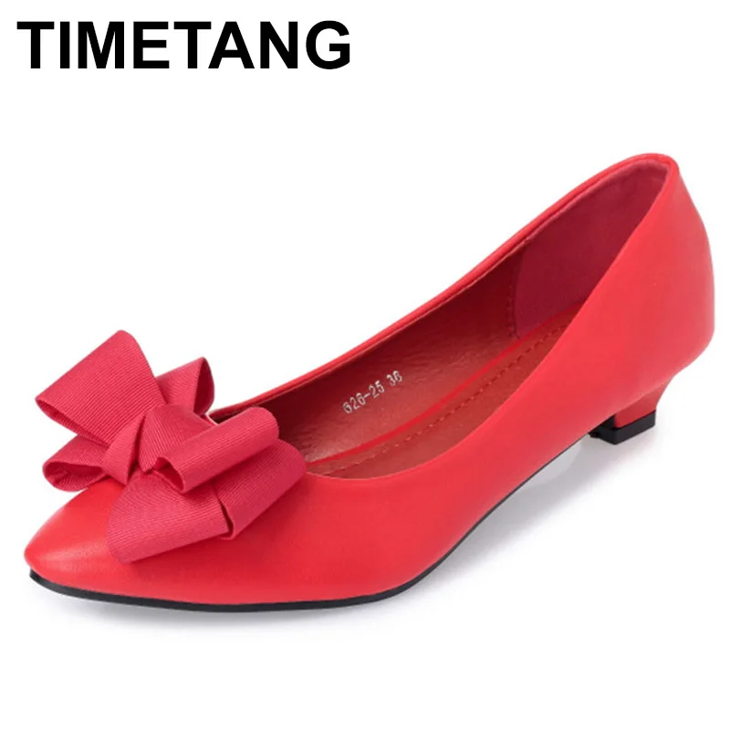 

TIMETANGNew fashion Office Lady low heels work Shoes woman pumps Women autumnspring work Shoes pointed toe bowtie35-41yellowE603