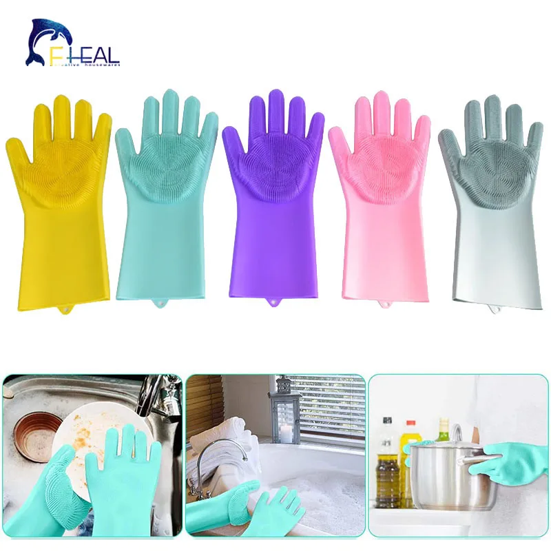 

FHEAL 1PC Creative Home Washing Cleaning Gloves Garden Kitchen Dish Food Grade Silicone Household Cleaning Gloves For Dishwash