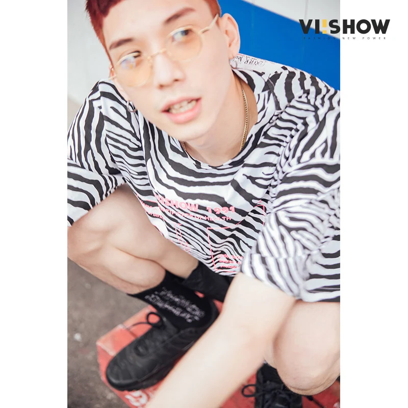 VIISHOW Новая Летняя мужская футболка брендовая одежда полосатая с принтом зебры
