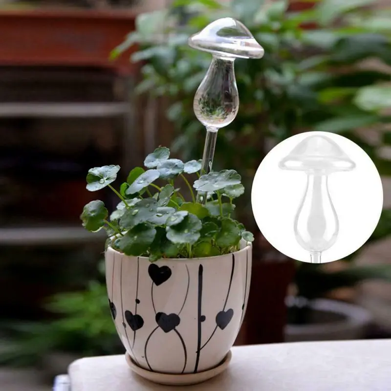 The Mushroom Shaped Automatic Watering Device Transparent Glass Automatic Watering Flower Gardening Supplies