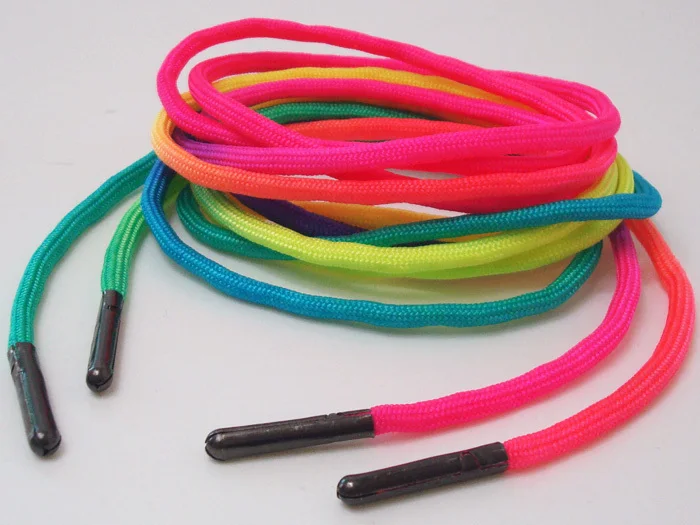 1 Pair Dia. 4mm Rainbow 550 Paracord Shoelaces w/ Metal Tips Round