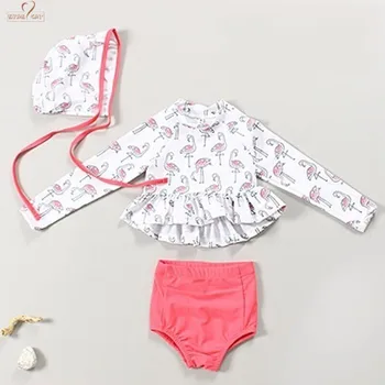 

Hot Sale! Cute Baby Girl Swimwear 3 Piece Flamingo1-6Y Girls Swimsuit Kid Children Long Sleeve Sun-Protection Swimming Suit