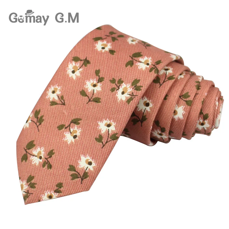 Хлопковые галстуки для мужчин, цветочный принт, мужской галстук, модный Повседневный тонкий галстук 6 см, для свадьбы, вечеринки, деловой галстук с цветами