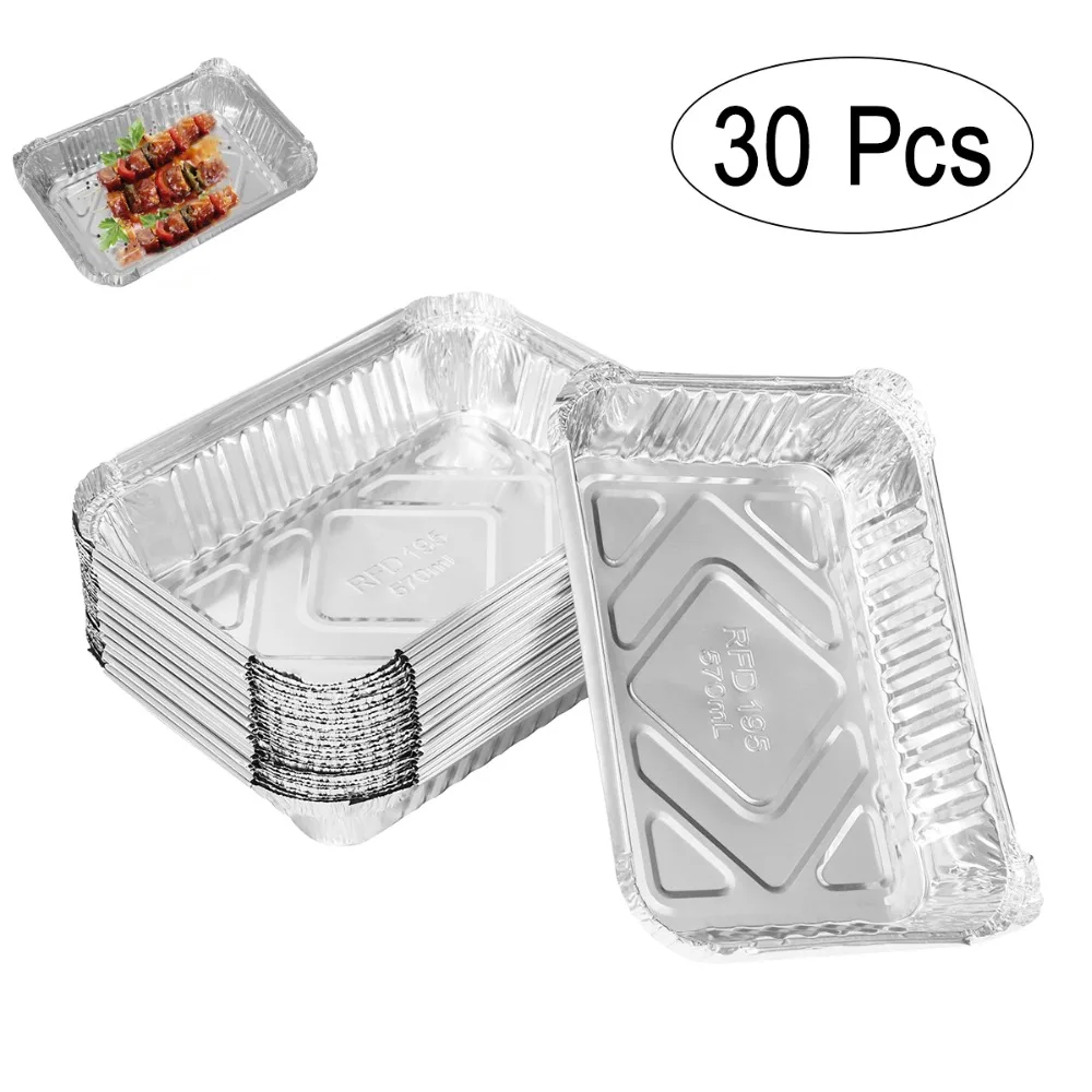 

30pcs 570ml Disposable BBQ Drip Pan Tray Aluminum Foil Tin Liners for Grease Catch Pans Replacement Liner Trays Without Cover